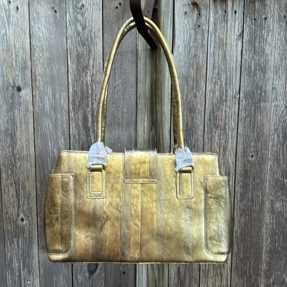 Charlie Lapson antique Gold buckle purse,genuine leather